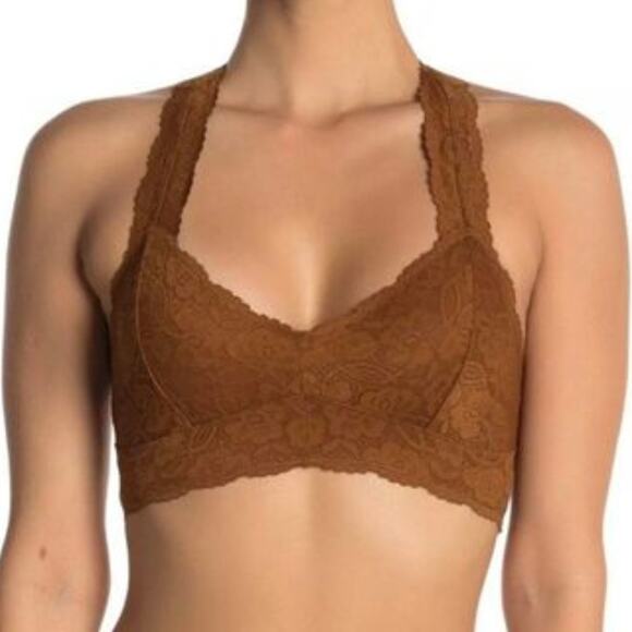 Free People Galloon Lace Racerback Bra in Copper Tan NWT Brand New - Picture 1 of 2